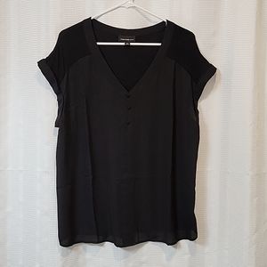Fortune + Ivy Helina Mixed Material Black Blouse